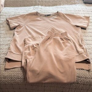 Women's Taupe Short Sleeve Top & Track Pants Lounge Set
